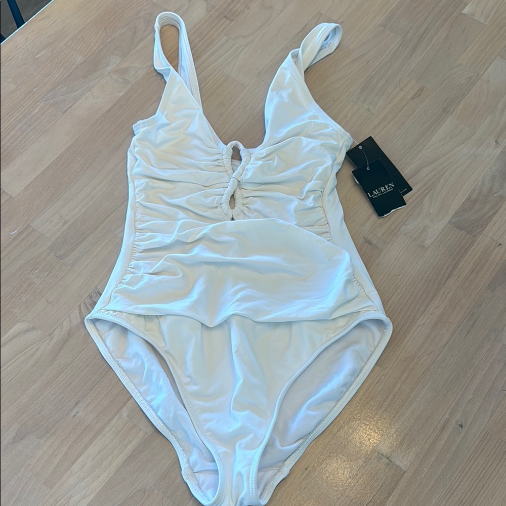 Brand New Ralph Lauren Size US 6 
White One Piece Swimsuit